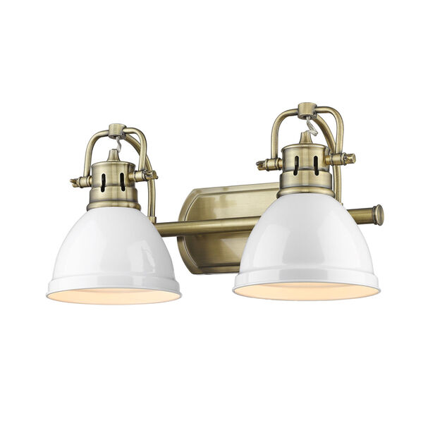 Duncan Aged Brass Two-Light Bath Vanity with Matte White Shades, image 1